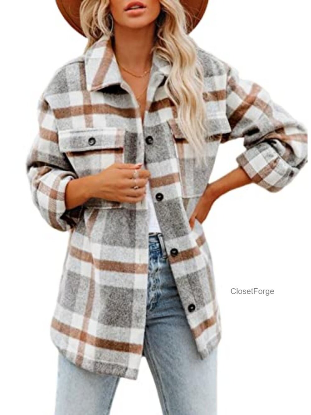 Women's Flannel Plaid Shacket Oversized Button Down Shirt Jacket Fall
